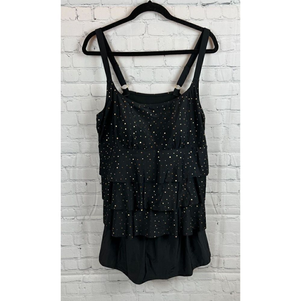 MEET.CURVE black gold polka dot swim one piece suit dress size 3XL NWT